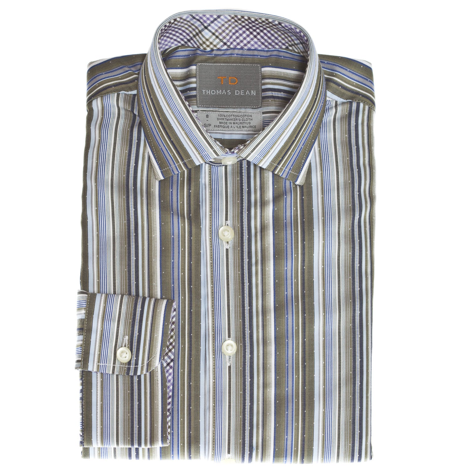 thomas dean dress shirts Big Boys Green Multi Stripe Button Down Shirt