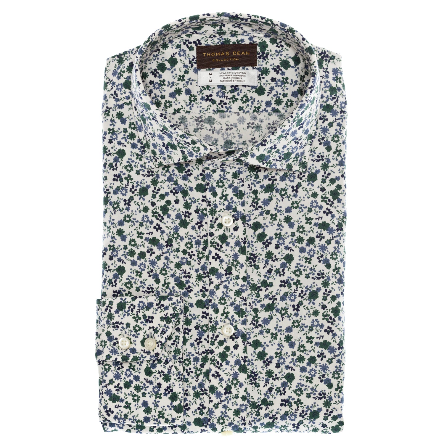White Print Button Down Sport Shirt – Thomas Dean & Co