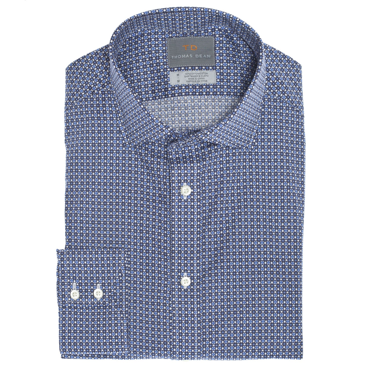 Blue Circle Print Button Down Sport Shirt - Thomas Dean & Co. Blue Circle Print Button Down Sport Shirt - Thomas Dean & Co.