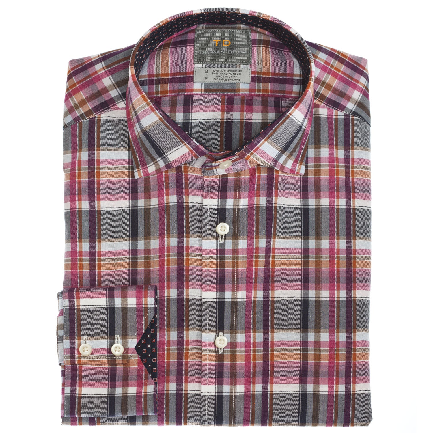 Wine Plaid Button Down Sport Shirt Thomas Dean & Co Wine Plaid Button Down Sport Shirt Thomas Dean & Co