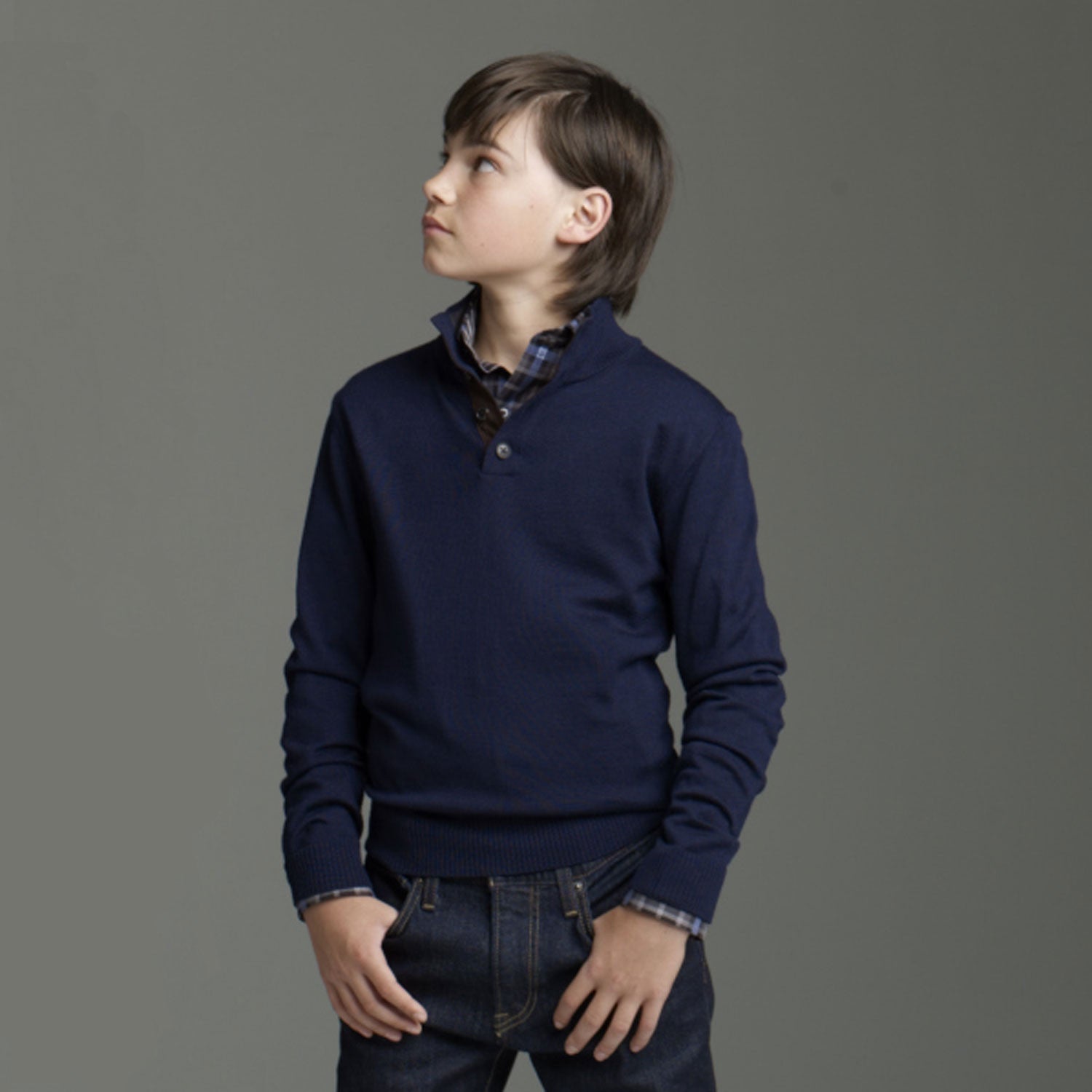 Big Boys 1/4 Button Navy Wool Sweater - Thomas Dean & Co