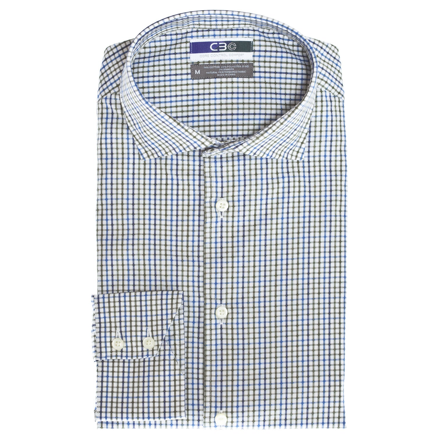 C3 Olive Dobby Check Performance Sport Shirt - Thomas Dean & Co