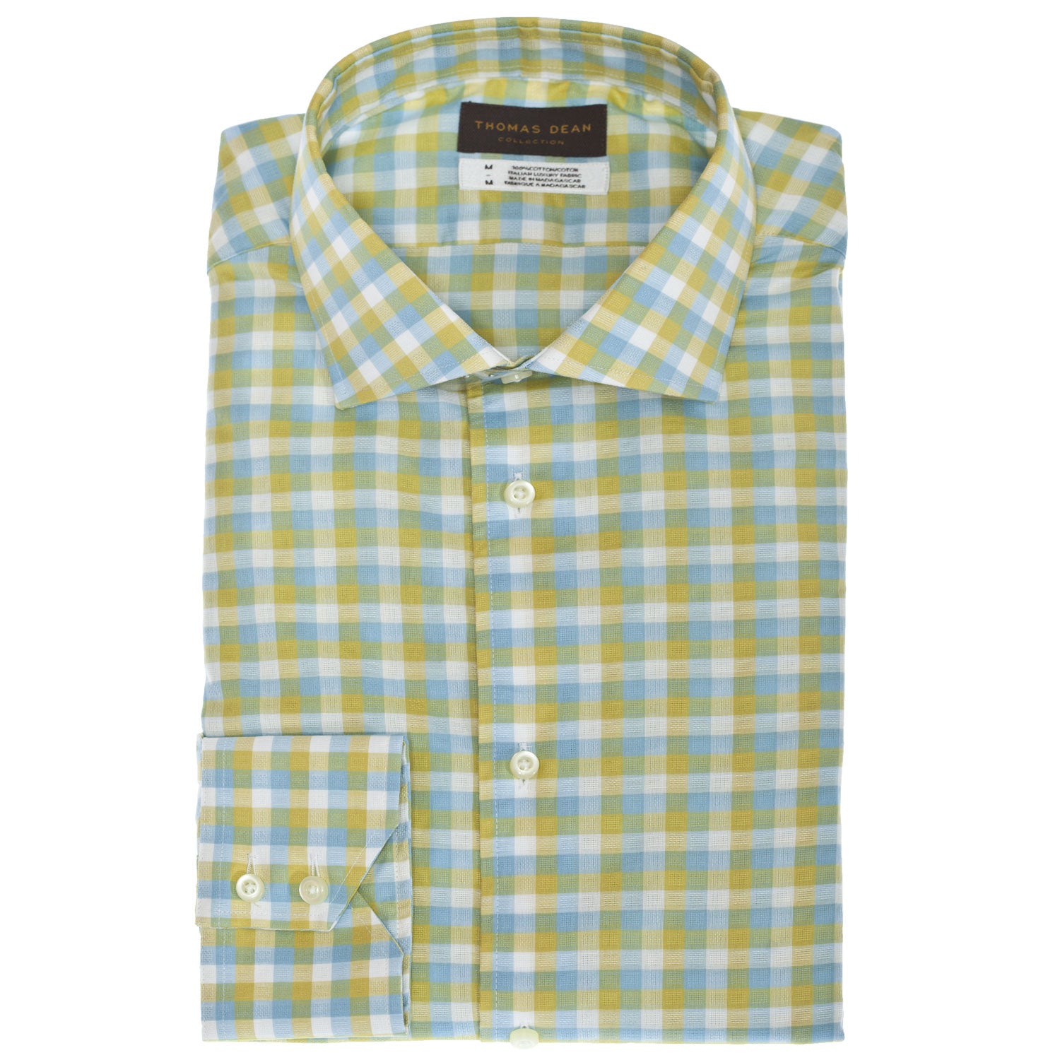 TD Collection Blue Mini Print Button Down Sport Shirt - Thomas Dean & Co.