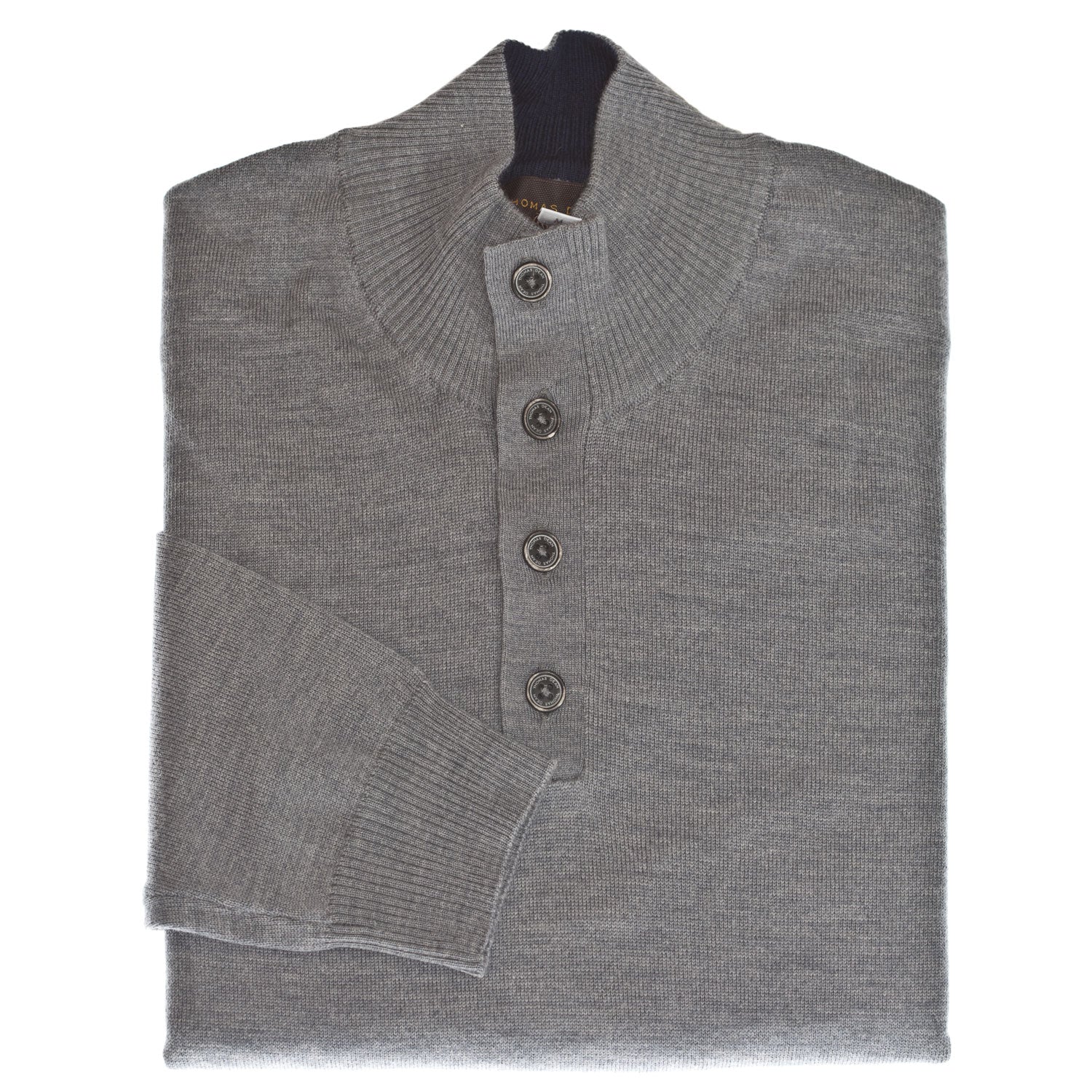 Medium Grey 1/4 Button Merino Wool Sweater - Thomas Dean & Co