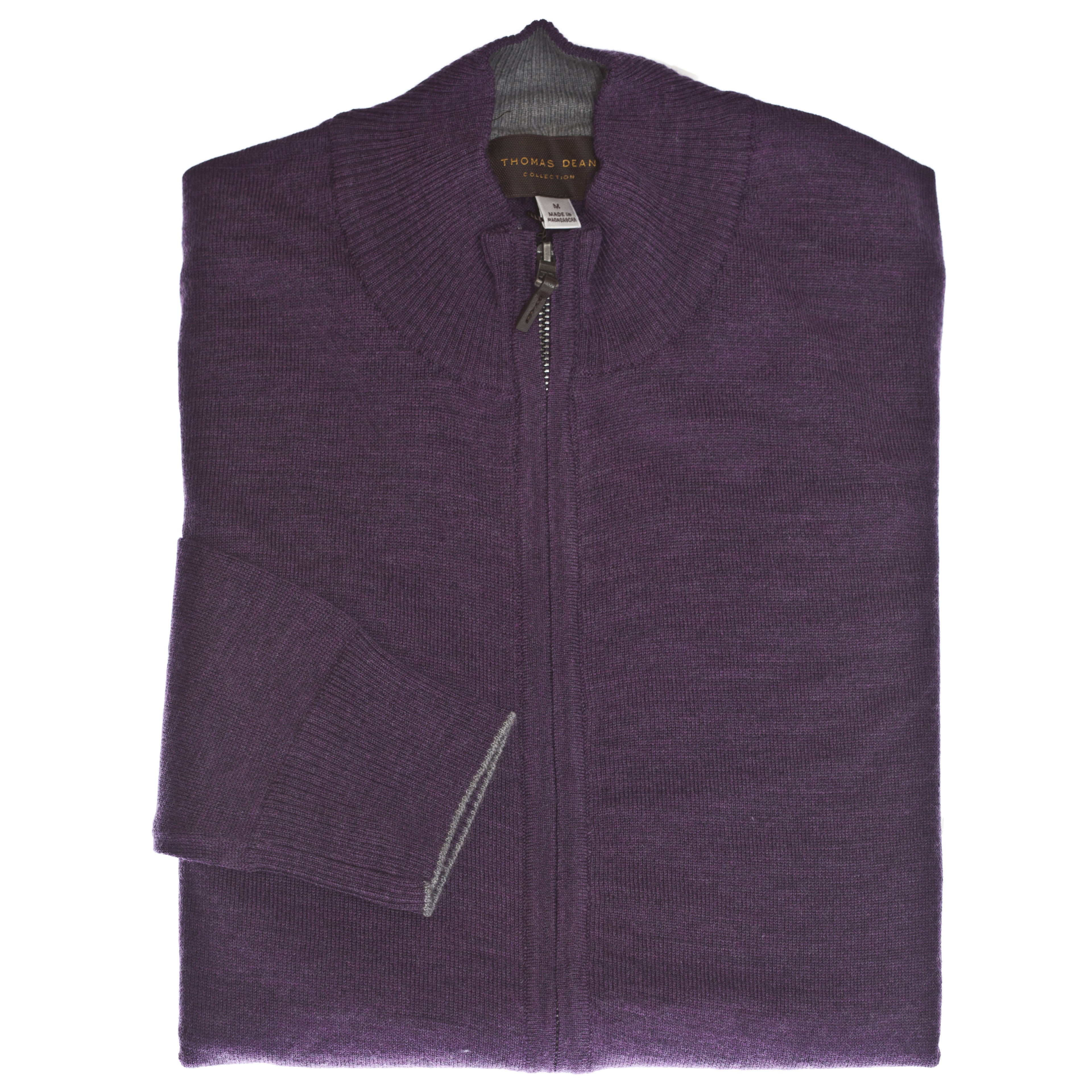 Purple Full Zip Stretch Wool Cardigan - Thomas Dean & Co