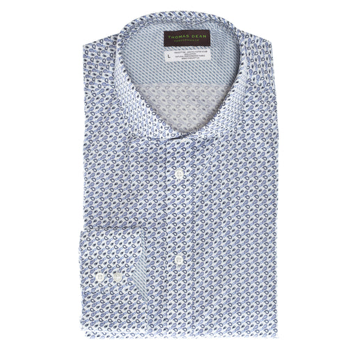 Blue  Mini Paisley Performance Sport Shirt - Thomas Dean & Co