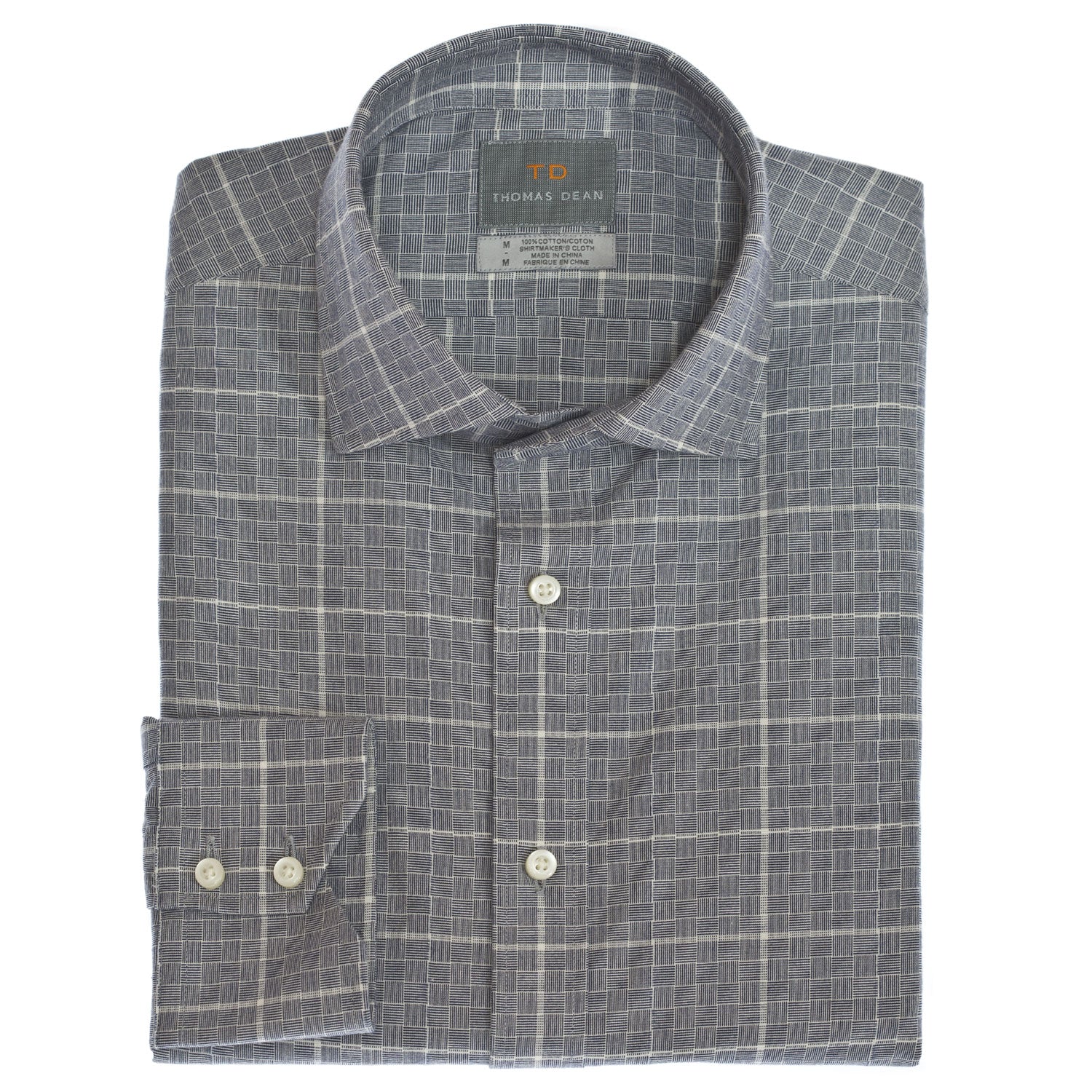 Navy Windowpane Button Down Sport Shirt - Thomas Dean & Co