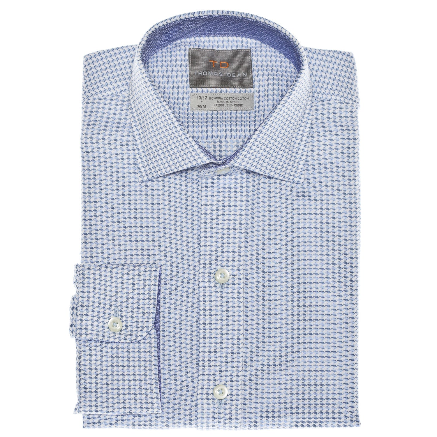 Small Boys Blue Dobby Solid Button Down Shirt - Thomas Dean & Co